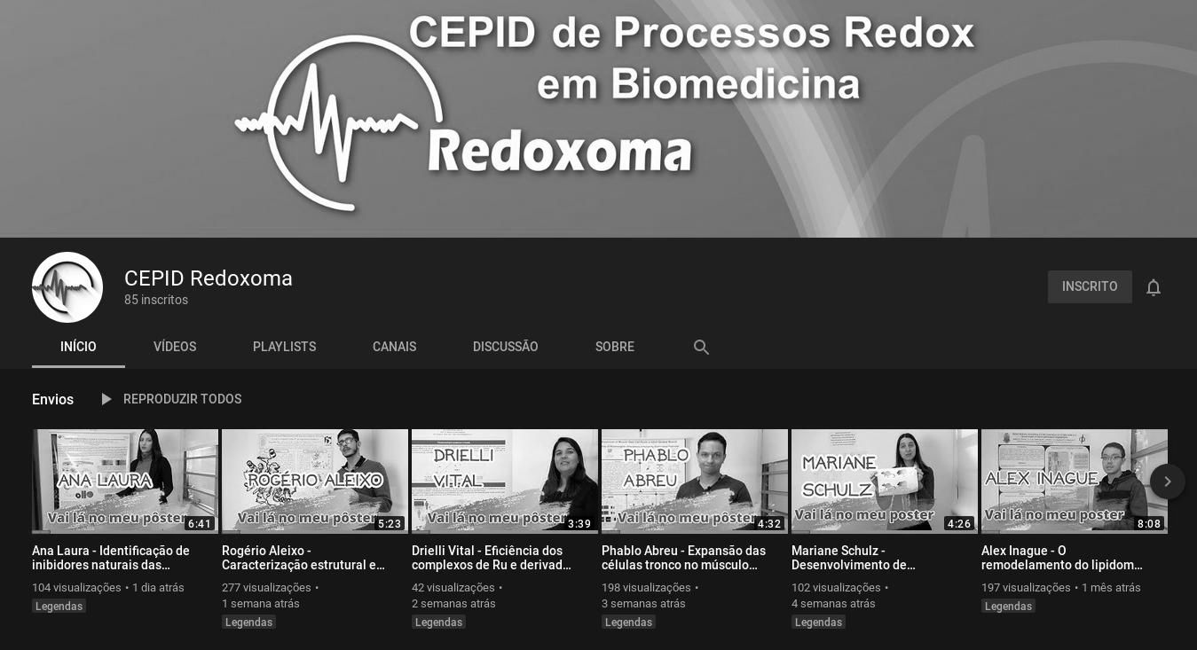 Reprodução do canal do CEPID Redoxoma no Youtube